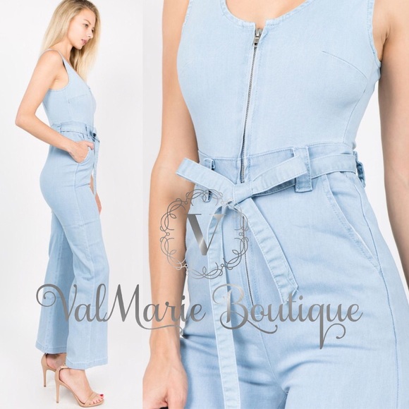 Light blue denim zip up Jumpsuit - Picture 4 of 6